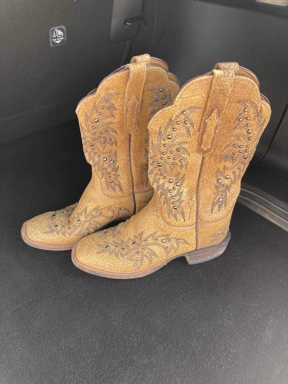 Lucchese Cowgirl 10 B Studded Women’s Western Cowboy Boots Crackle Square Toe
